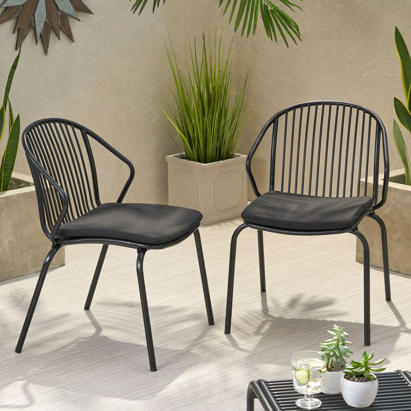 Outdoor Modern Iron Club Chair with Cushion (Set of 2) - NH717013