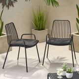 Outdoor Modern Iron Club Chair with Cushion (Set of 2) - NH237013