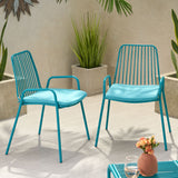 Outdoor Modern Iron Club Chair with Cushion (Set of 2) - NH237013