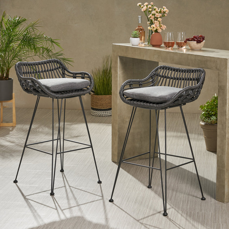 Outdoor Wicker Barstools with Cushions (Set of 2) - NH389903