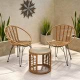 Outdoor Modern Boho 2 Seater Wicker Chat Set with Side Table - NH444013