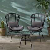 Outdoor Modern Boho 2 Seater Wicker Chat Set with Side Table - NH780013