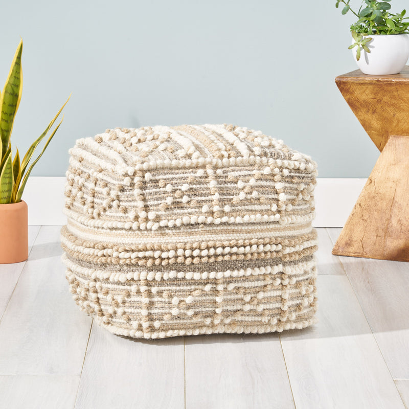 Wool and Cotton Pouf Ottoman - NH448903