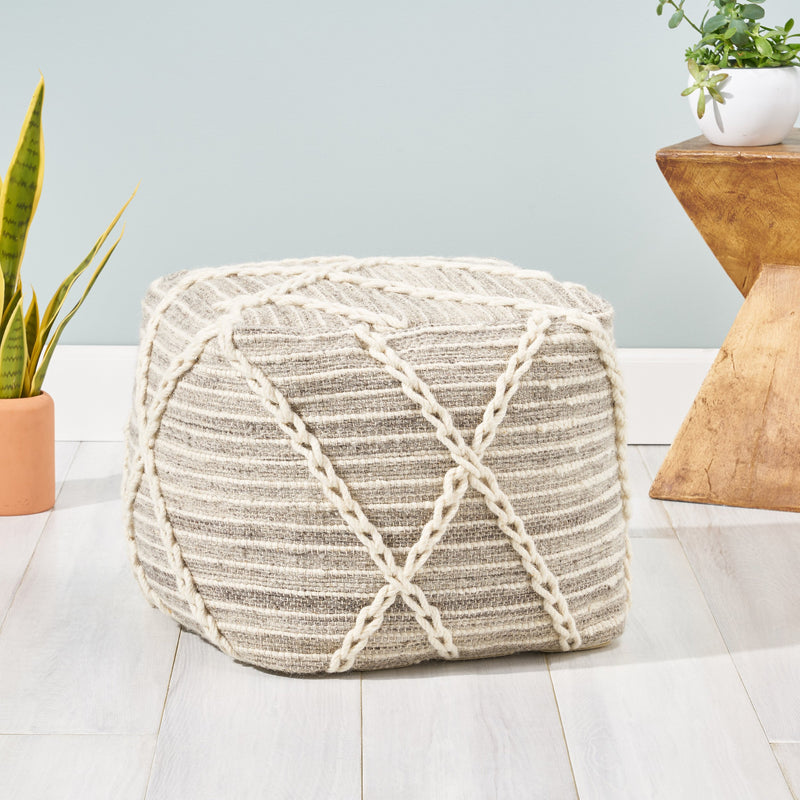 Wool and Cotton Pouf Ottoman - NH648903