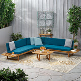 Outdoor Acacia Wood 5 Seater Sectional Sofa Set with Water-Resistant Cushions - NH661113