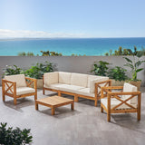 Outdoor 5 Seater Acacia Wood Sofa Chat Set - NH014803
