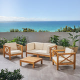 Outdoor 4 Seater Acacia Wood Loveseat Chat Set - NH504803