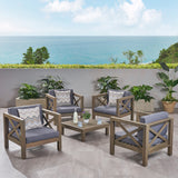 Outdoor 4 Seater Acacia Wood Club Chair and Coffee Table Set - NH004803