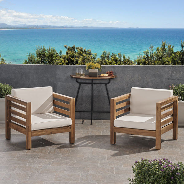 Outdoor Acacia Wood Club Chairs with Cushions (Set of 2) - NH183803