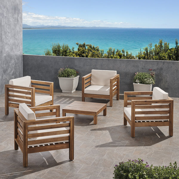 Outdoor 4 Seater Acacia Wood Club Chair and Coffee Table Set - NH944803