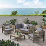 Outdoor 4 Seater Acacia Wood Loveseat Chat Set - NH454803