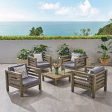 Outdoor 4 Seater Acacia Wood Club Chair and Coffee Table Set - NH944803