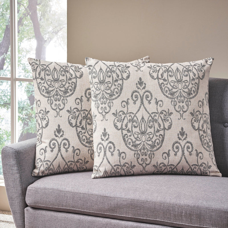 Modern Fabric Throw Pillow Cover (No Filling) (Set of 2), Natural and Gray - NH954903