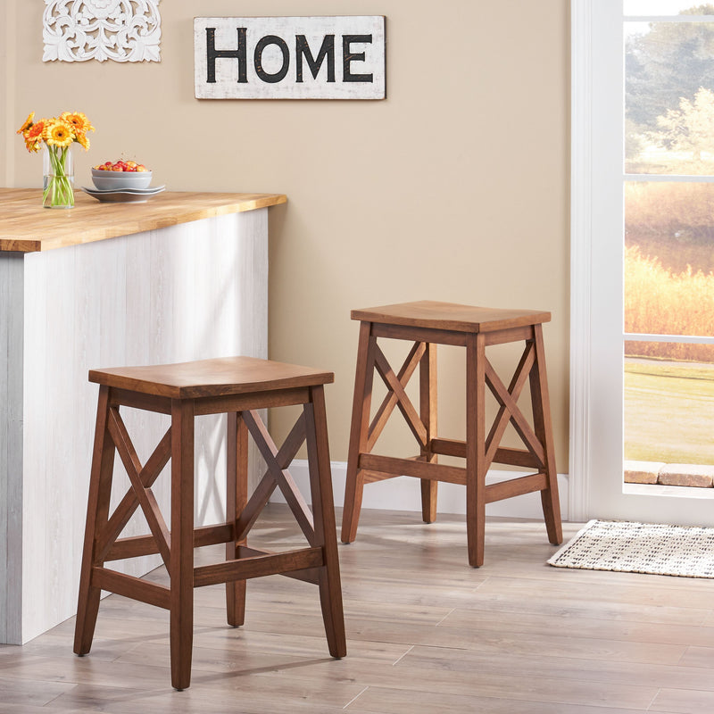 Contemporary Farmhouse Wooden Barstools (Set of 2) - NH245903