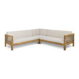 Outdoor Wood and Wicker 5 Seater Sectional Sofa Set - NH525903