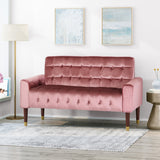 Tufted Velvet Loveseat with Gold Tipped Tapered Legs - NH372903