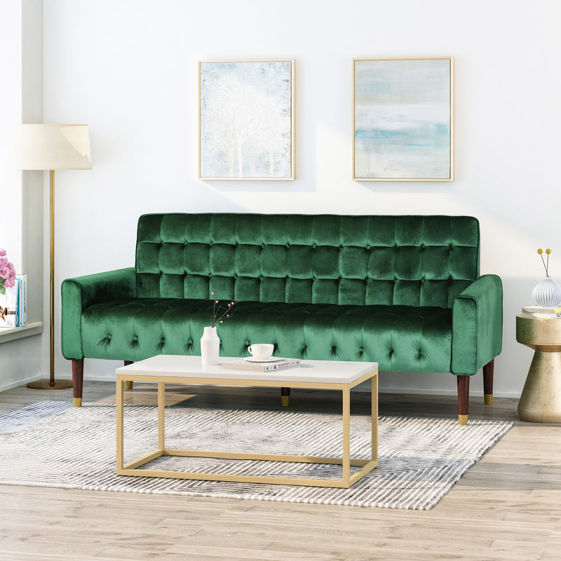 Tufted Velvet Sofa with Gold Tipped Tapered Legs - NH772903