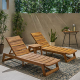 Outdoor Acacia Wood Chaise 3 Piece Lounge Set - NH952013