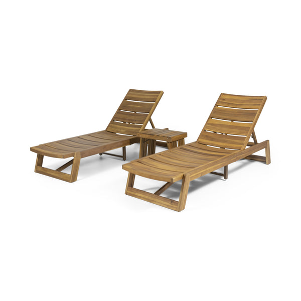 Outdoor Acacia Wood 3 Piece Chaise Lounge Set - NH237213