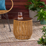 Wicker Side Table with Tempered Glass Top - NH963113