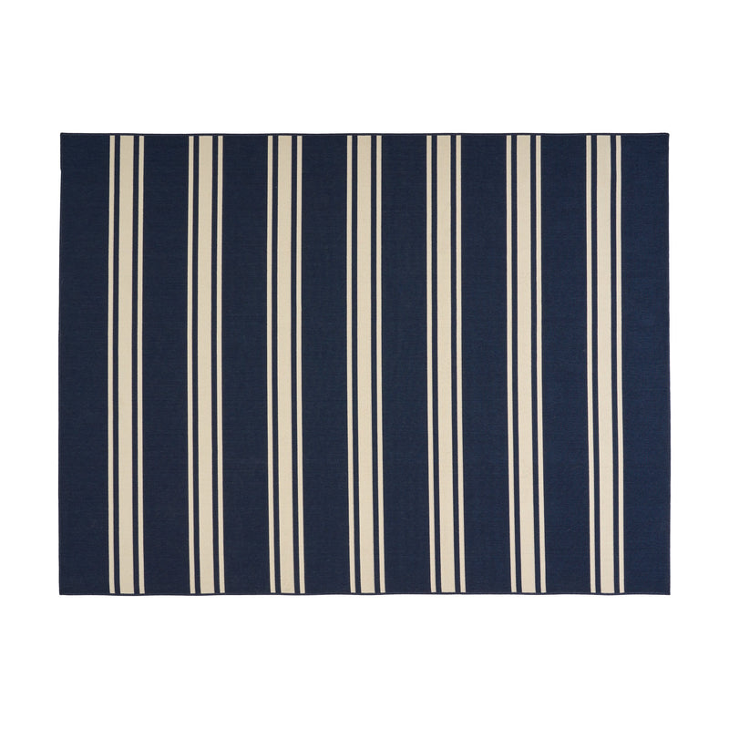 Outdoor Stripe Area Rug, Navy and Ivory - NH745803