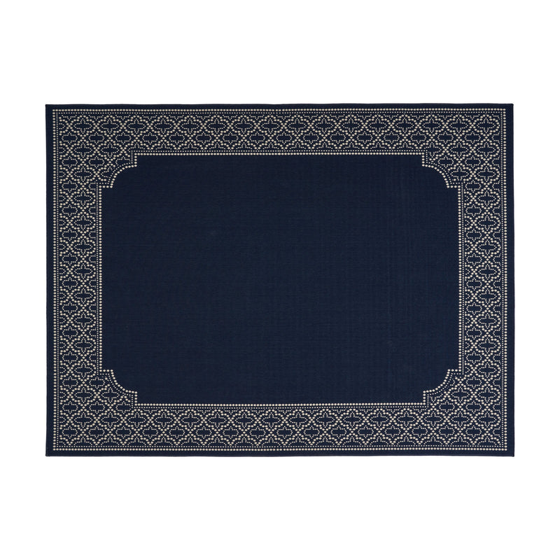 Outdoor Border Area Rug, Navy and Ivory - NH155803