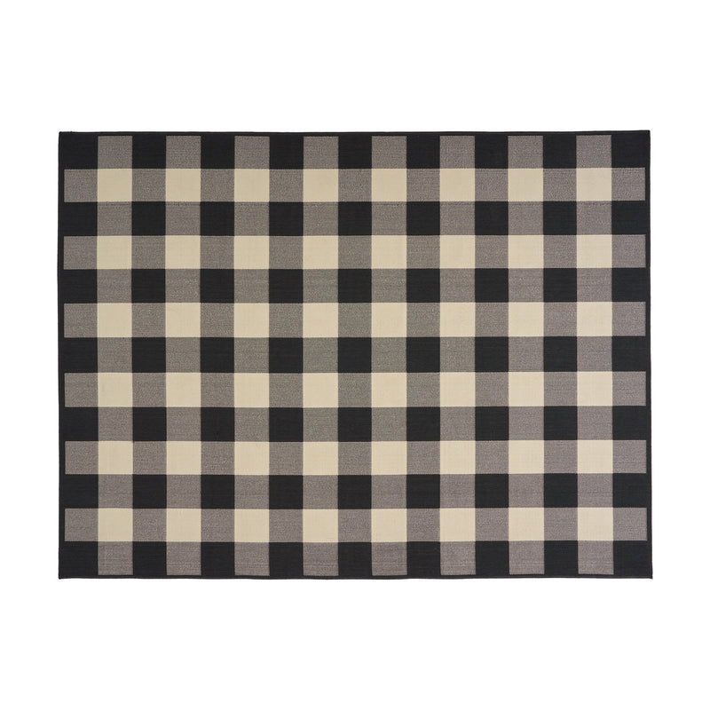 Outdoor Check Area Rug, Black and Ivory - NH355803