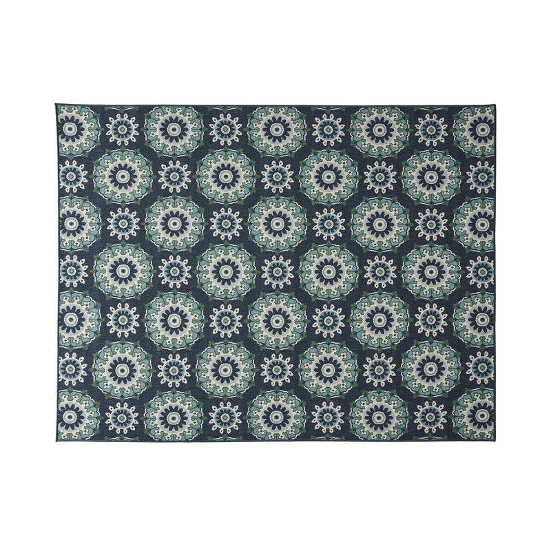 Outdoor Medallion Area Rug, Navy and Green - NH765803