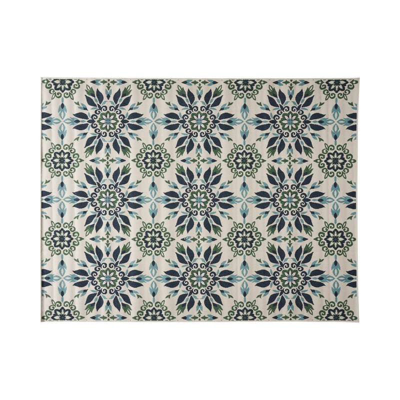 Outdoor Medallion Area Rug, Ivory and Blue - NH975803