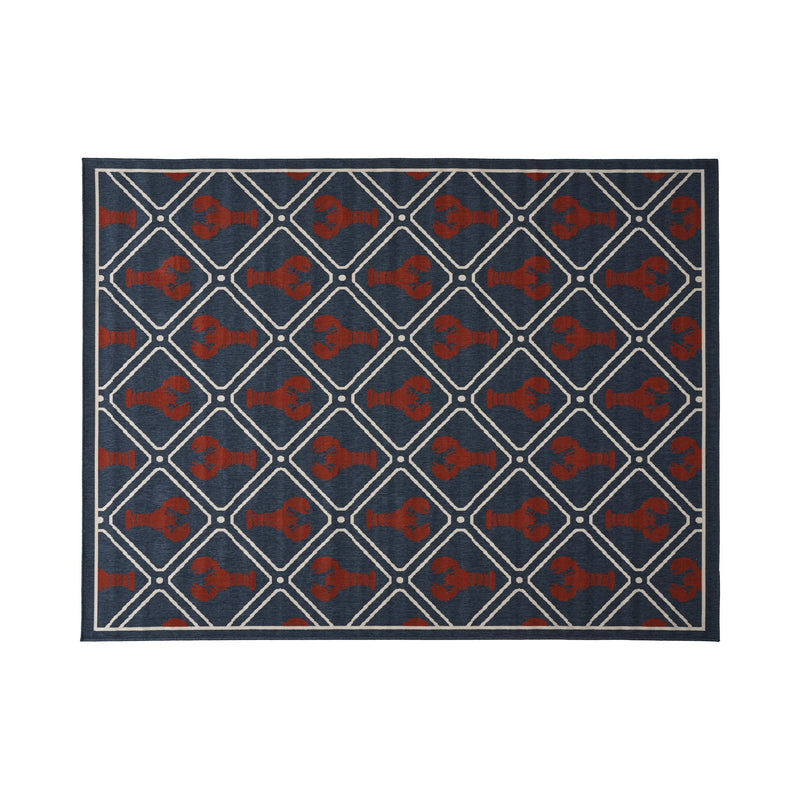 Outdoor Trellis Area Rug, Navy and Red - NH385803