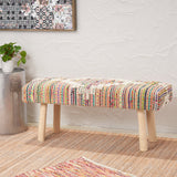 Handcrafted Boho Rectangular Wool & Fabric Bench - NH782113