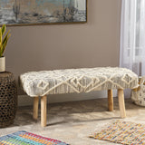 Handcrafted Boho Rectangular Wool & Fabric Bench - NH782113