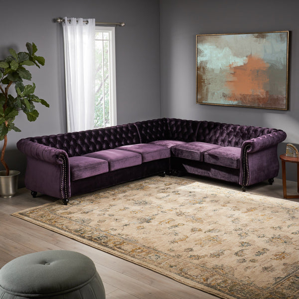 6 Seater Tufted Velvet Chesterfield Sectional - NH404013