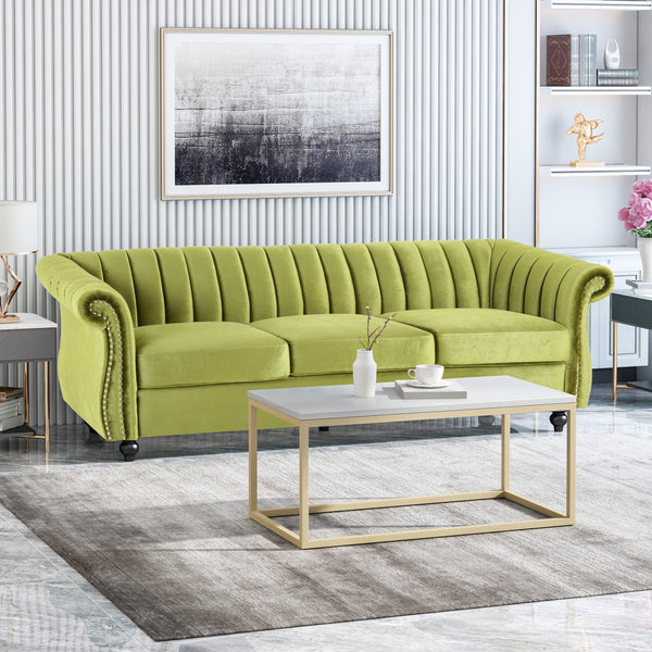 Modern Glam Velvet 3 Seater Sofa, Umber and Dark Brown - NH384013