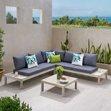 Outdoor 5 Seater V Shaped Acacia Wood Sectional Sofa Set with Cushions - NH623013