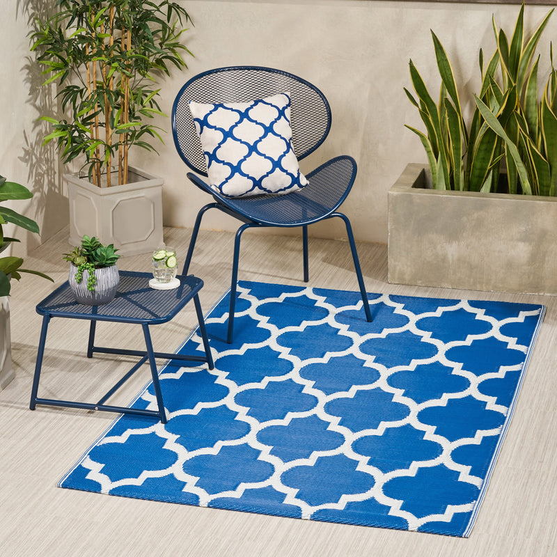 Outdoor Modern Scatter Rug, Night Blue and White - NH610113