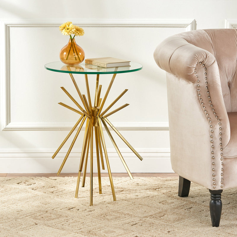 Modern Glam Sunburst Accent Table with Tempered Glass Top - NH530113