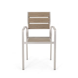 Outdoor Modern Aluminum Dining Chair with Faux Wood Seat (Set of 2) - NH759013