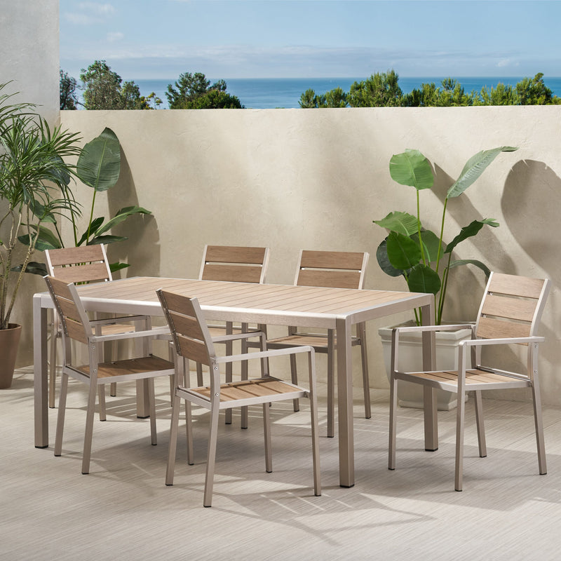 Outdoor Modern Aluminum and Faux Wood 6 Seater Dining Set - NH949013