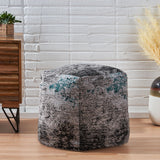 Hand Loomed Boho Fabric Cube Pouf - NH895213