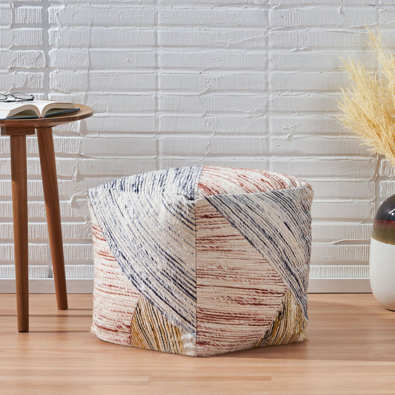 Traditional Hand Woven Boho Fabric Cube Pouf - NH806213