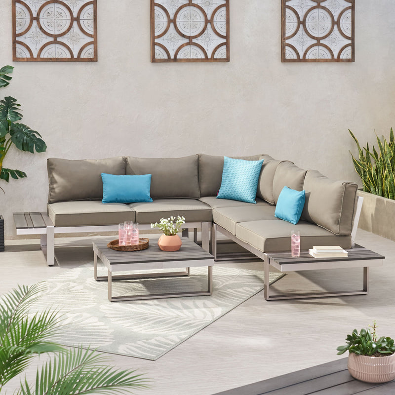 Outdoor Aluminum V-Shaped 5 Seater Sofa Set with Cushions - NH203313