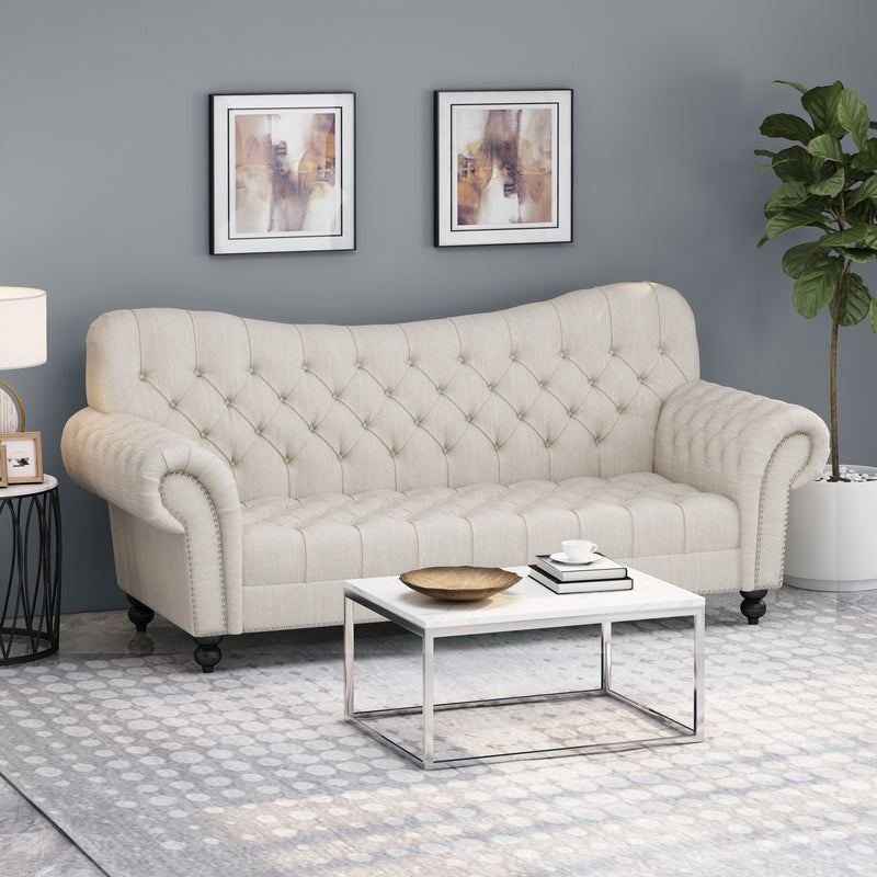 Chesterfield Button Tufted Fabric 3 Seater Sofa - NH373213