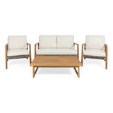 Outdoor 4 Seater Acacia Wood Chat Set with Wicker Accents - NH669213