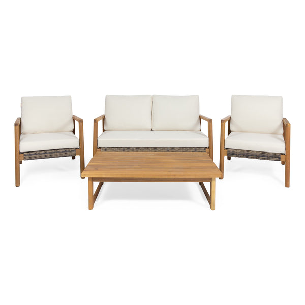 Outdoor 4 Seater Acacia Wood Chat Set with Wicker Accents - NH669213