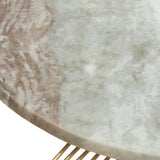 Modern Glam Handcrafted Marble Top Wire Frame Side Table, Natural and Gold - NH977413