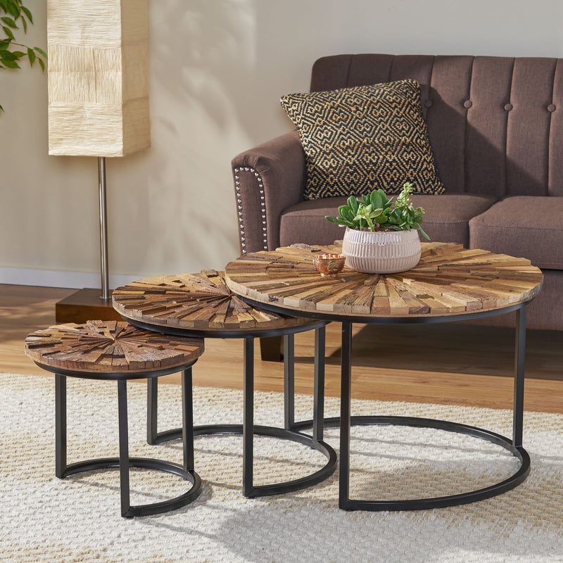 Modern Industrial Wooden Set of Nested Tables - NH517213