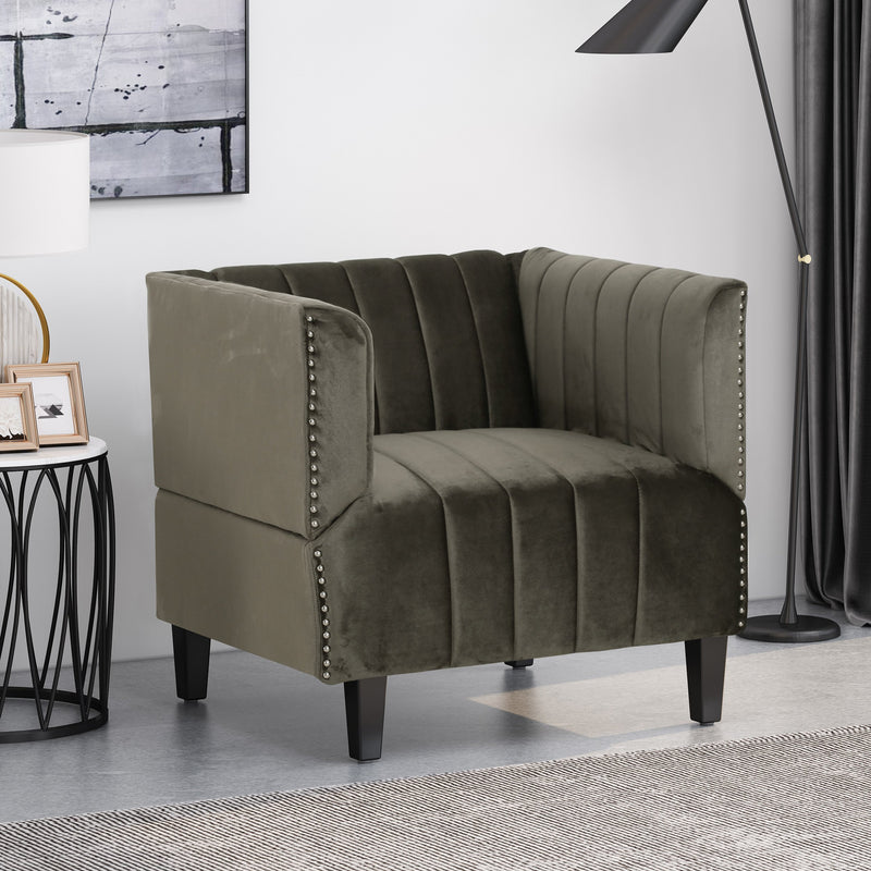 Contemporary Channel Stitch Velvet Club Chair - NH067213