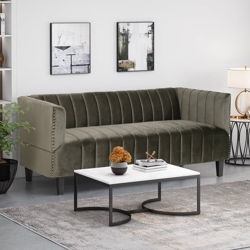 Channel Stitch Velvet 3 Seater Sofa - NH257213