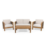 Outdoor 4 Seater Acacia Wood Chat Set with Wicker Accents - NH859213
